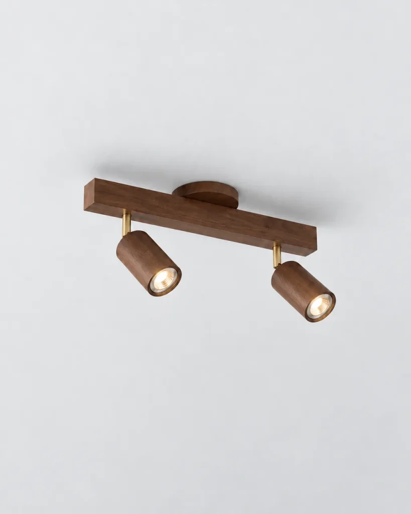 Plafoniera PORIAT, binario in legno con faretti orientabili – legno scuro, 2 faretti, foto prodotto