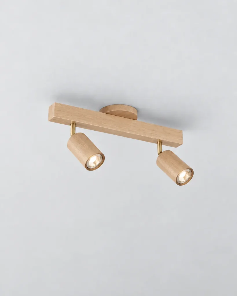 Plafoniera PORIAT, binario in legno con faretti orientabili – legno chiaro, 2 faretti, foto prodotto