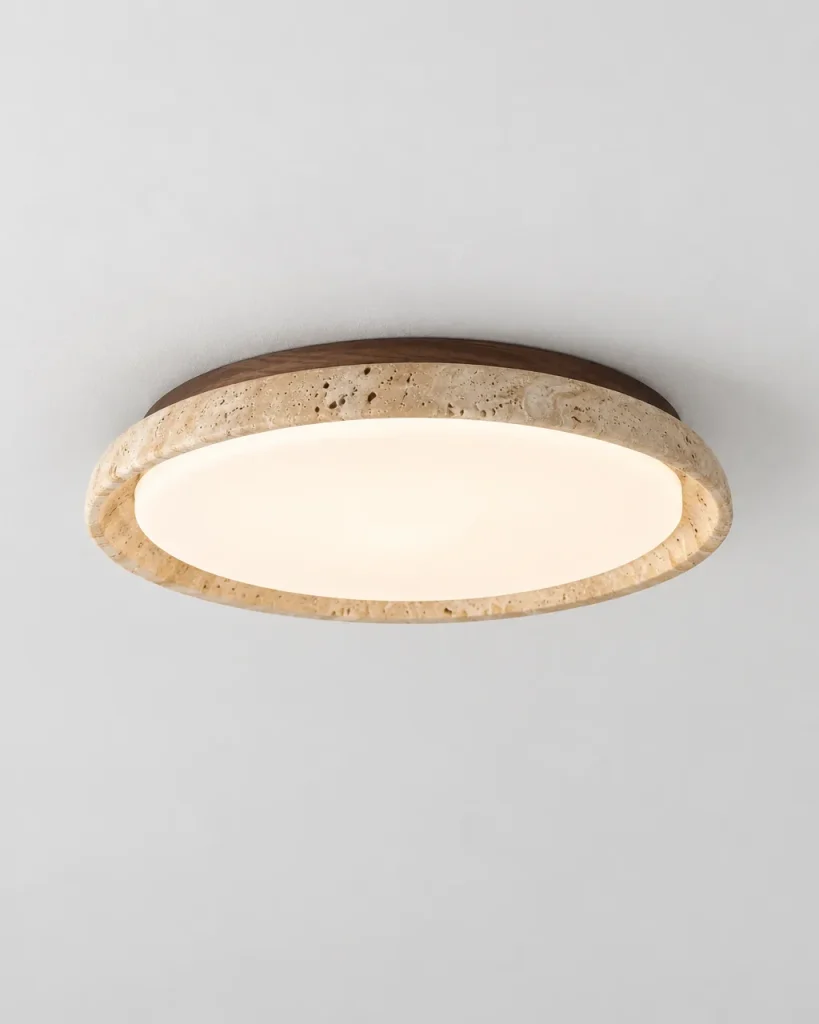 Deckenlampe NADIA, flacher LED-Kreis mit Rahmen aus Travertin – Ø 30 cm, Produktfoto