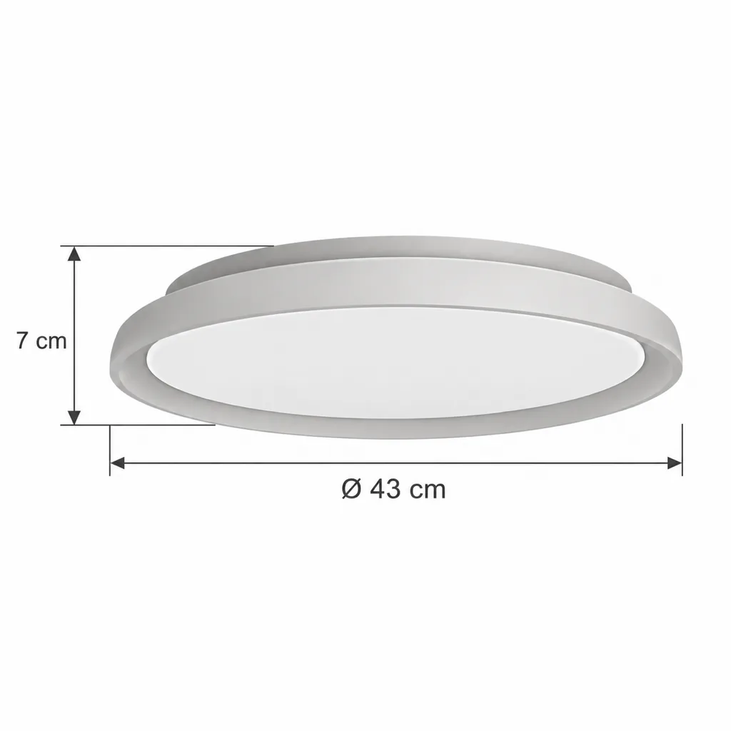 Deckenlampe NADIA, flacher LED-Kreis mit Rahmen aus Travertin – Masszeichnung Ø 43 cm, Höhe 7 cm