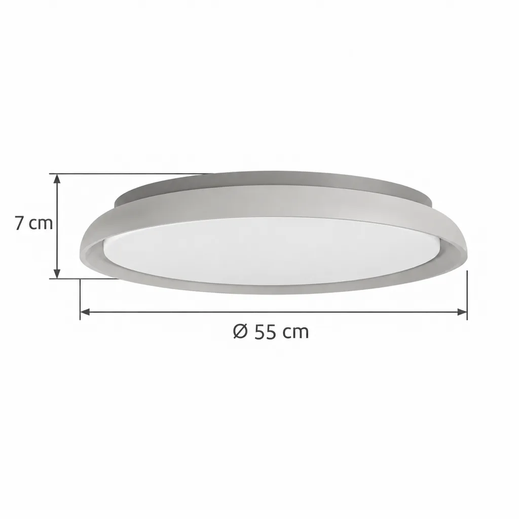 Deckenlampe NADIA, flacher LED-Kreis mit Rahmen aus Travertin – Masszeichnung Ø 55 cm, Höhe 7 cm