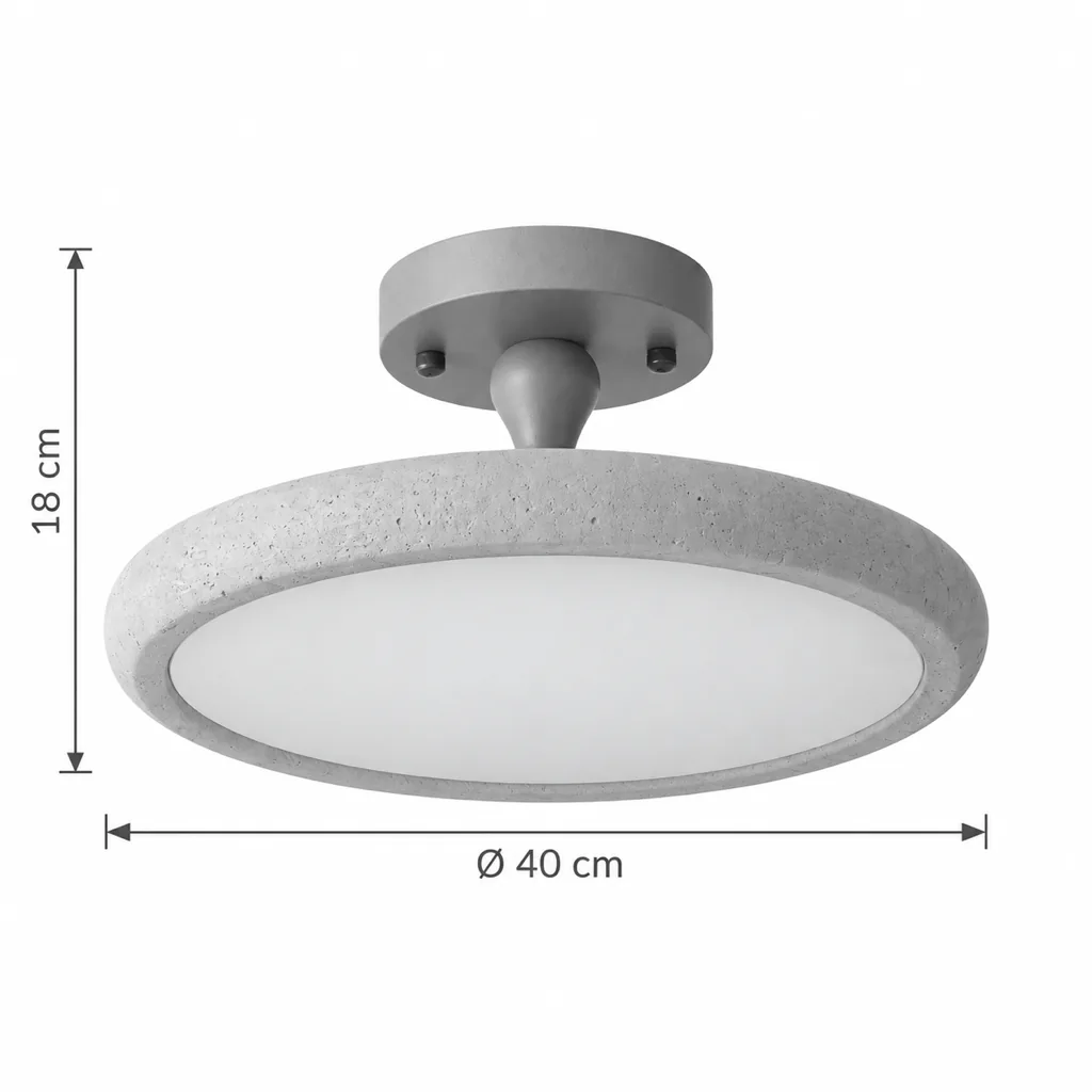 Deckenlampe LIVIA, LED-Scheibe mit Travertinring und Nussbaumbaldachin – Masszeichnung Ø 40 cm, Höhe 18 cm