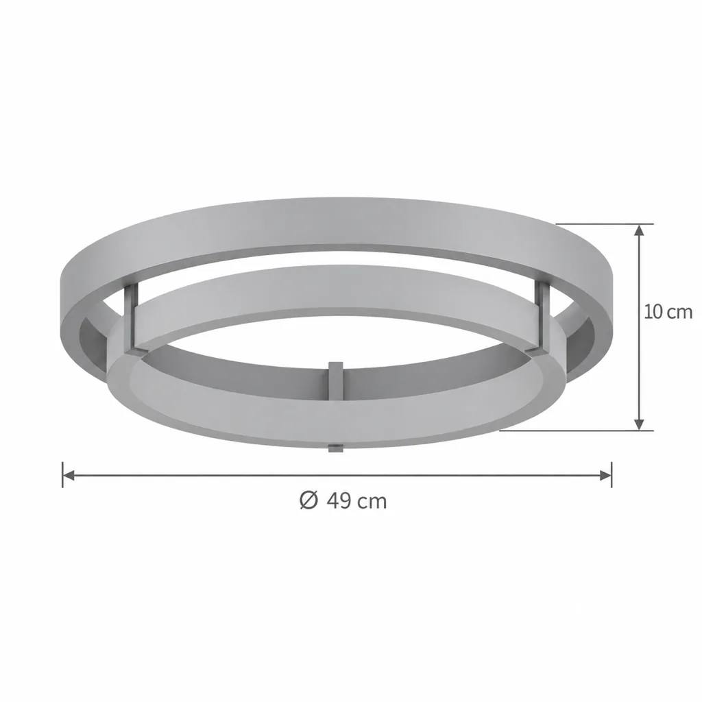Deckenlampe NOMI, Doppelring aus Travertin und Nussbaumholz mit LED – Masszeichnung Ø 49 cm, Höhe 10 cm