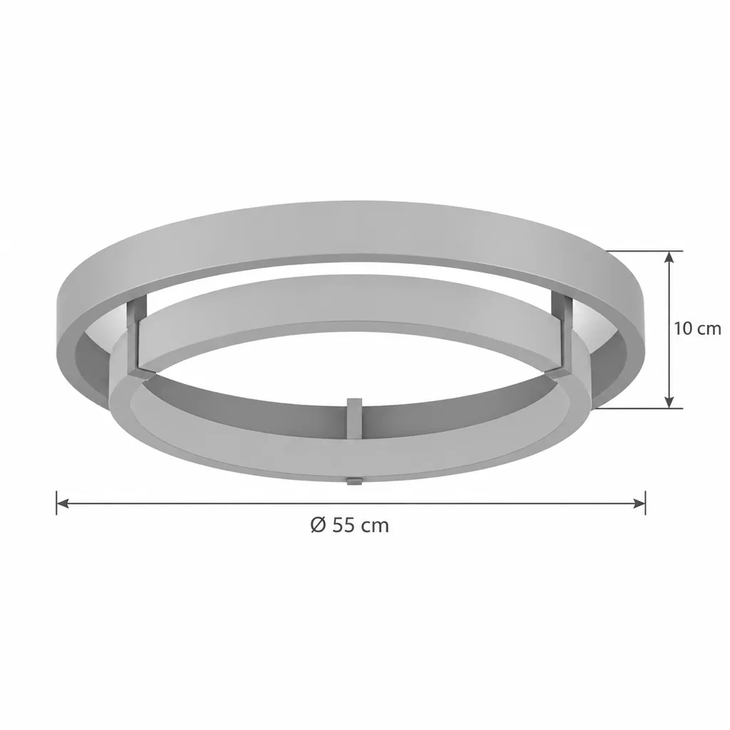 Deckenlampe NOMI, Doppelring aus Travertin und Nussbaumholz mit LED – Masszeichnung Ø 55 cm, Höhe 10 cm