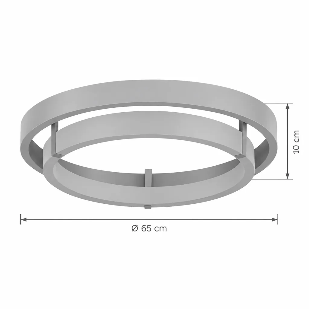 Deckenlampe NOMI, Doppelring aus Travertin und Nussbaumholz mit LED – Masszeichnung Ø 65 cm, Höhe 10 cm