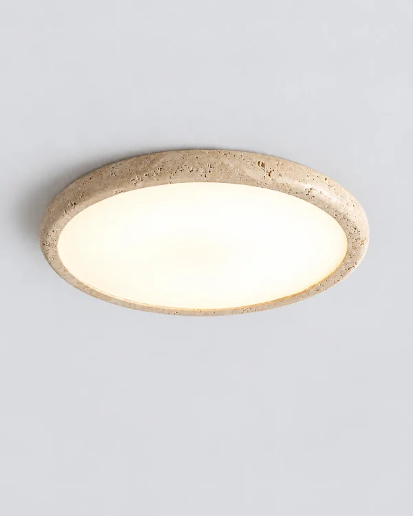 Deckenlampe: Ultraflacher Travertin-Ring, LED, 3 Grössen – ZELIA