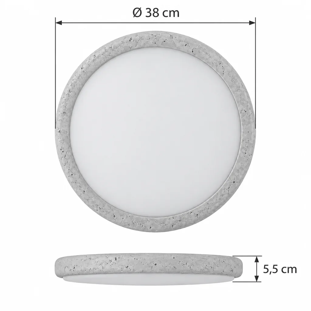 Deckenlampe ZELIA, Ultraflacher Travertin-Ring, LED, 3 Grössen – Masszeichnung Ø 38 cm, Höhe 5,5 cm