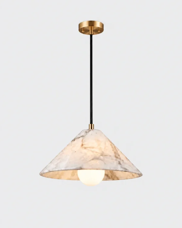 Hängelampe: Flacher Alabaster-Kegel mit Messing, 1–3 flammig – CESTO