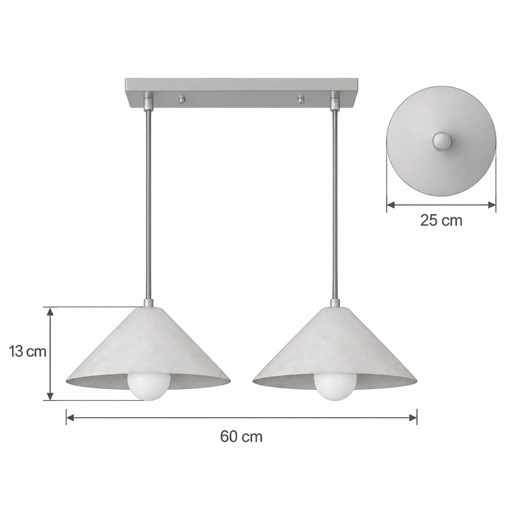 Hängelampe CESTO, Flacher Alabaster-Kegel mit Messing, 1–3 flammig – Masszeichnung 2-flammig, Länge 60 cm, Schirm Ø 25 cm, Höhe 13 cm
