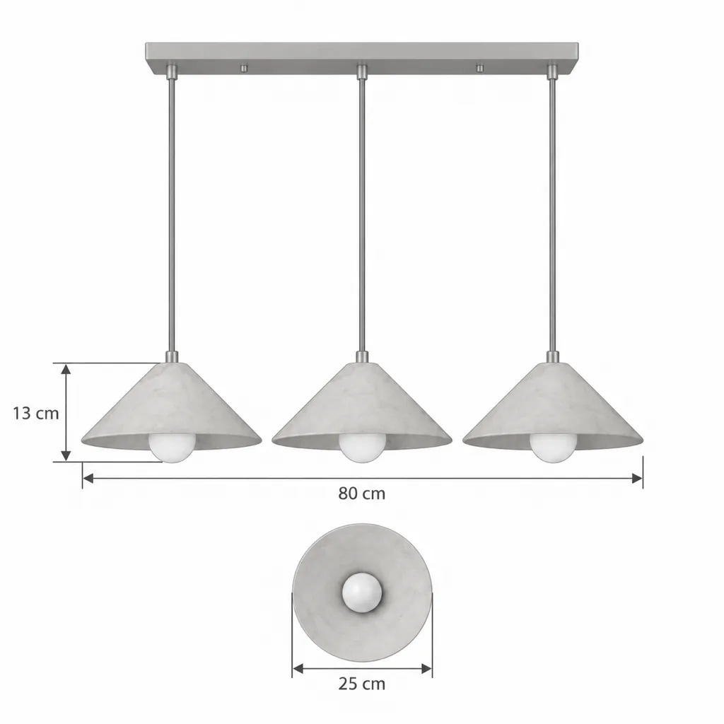 Hängelampe CESTO, Flacher Alabaster-Kegel mit Messing, 1–3 flammig – Masszeichnung 3-flammig, Länge 80 cm, Schirm Ø 25 cm, Höhe 13 cm