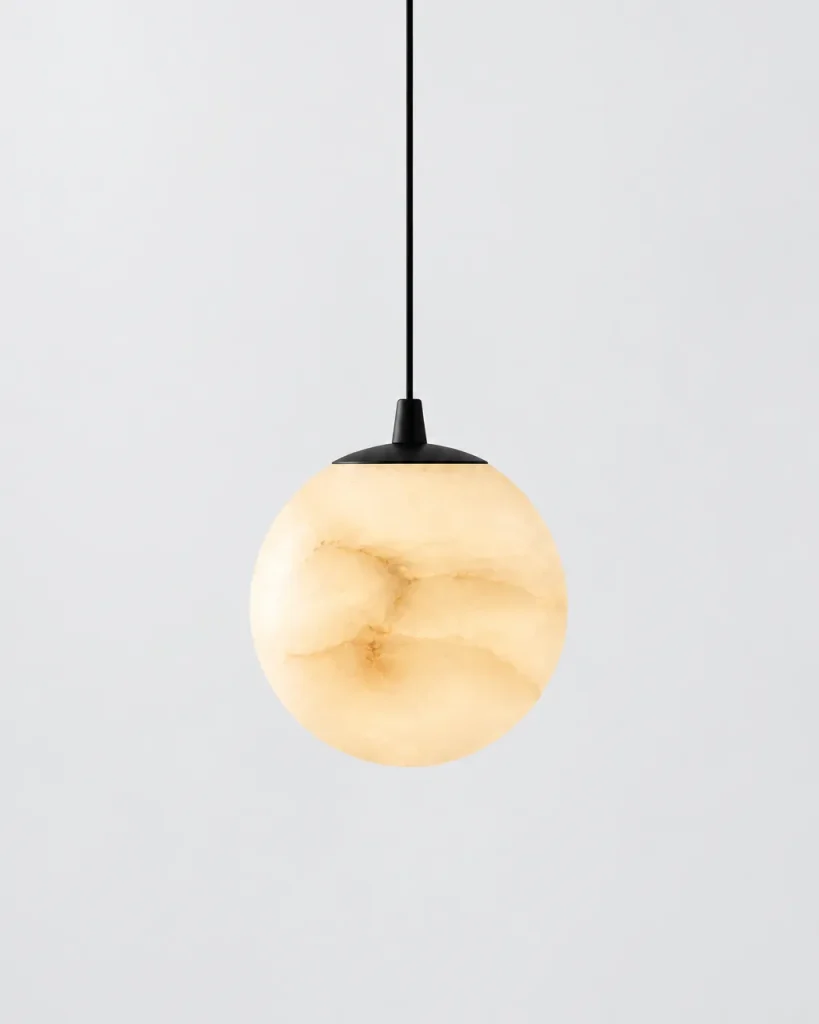 Hängelampe BOURBON, Kleine Alabaster-Kugel, Schwarz oder Gold – Schwarz, Ø 10 cm, Produktfoto
