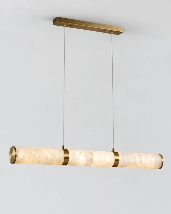Hängelampe: Lineare Alabaster-Röhre mit Messing, 4 Längen – BALVO