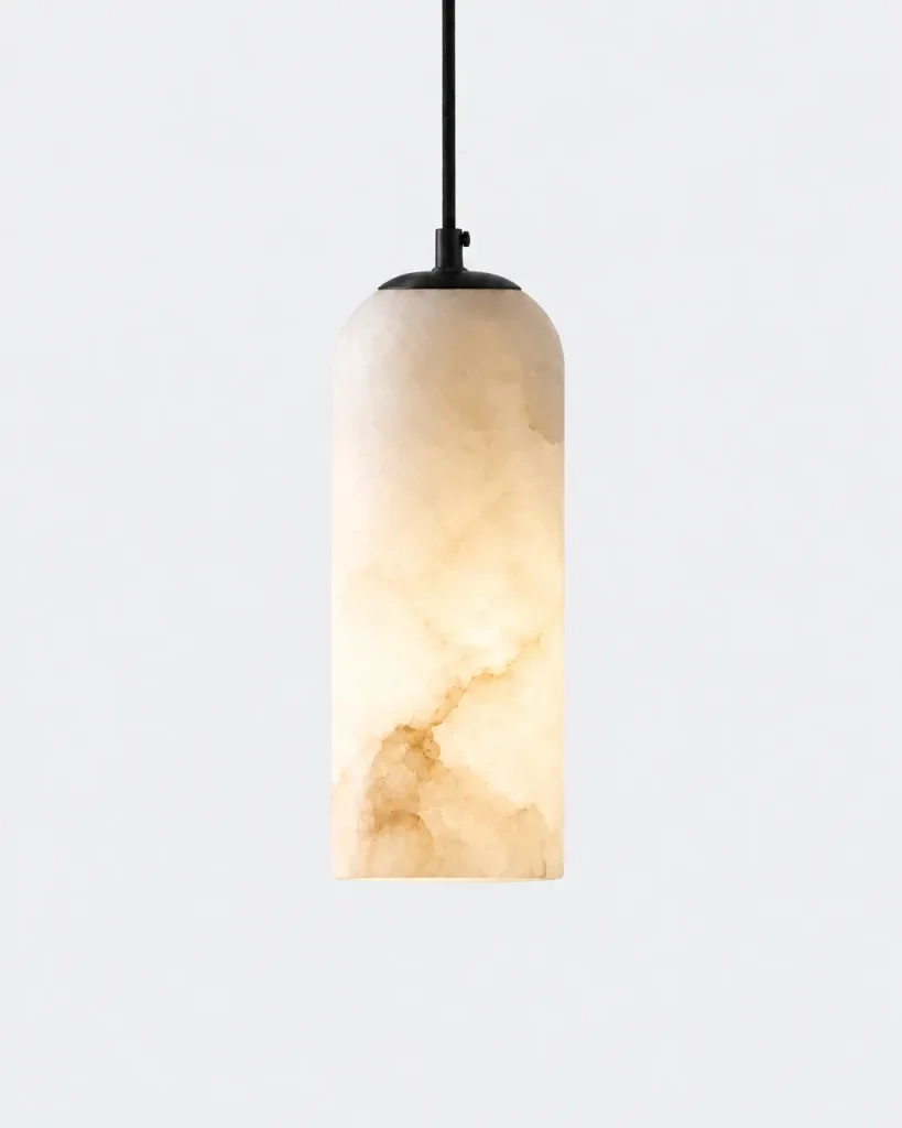 Hängelampe JUAD, schmaler Zylinder aus echtem Alabaster – Schwarz, Produktfoto