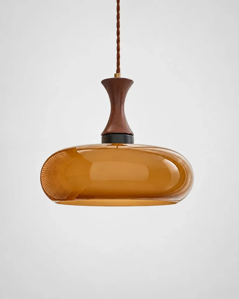 Hängelampe aus bernsteinfarbenem Glas OVIA – Rund / Orange, Produktfoto