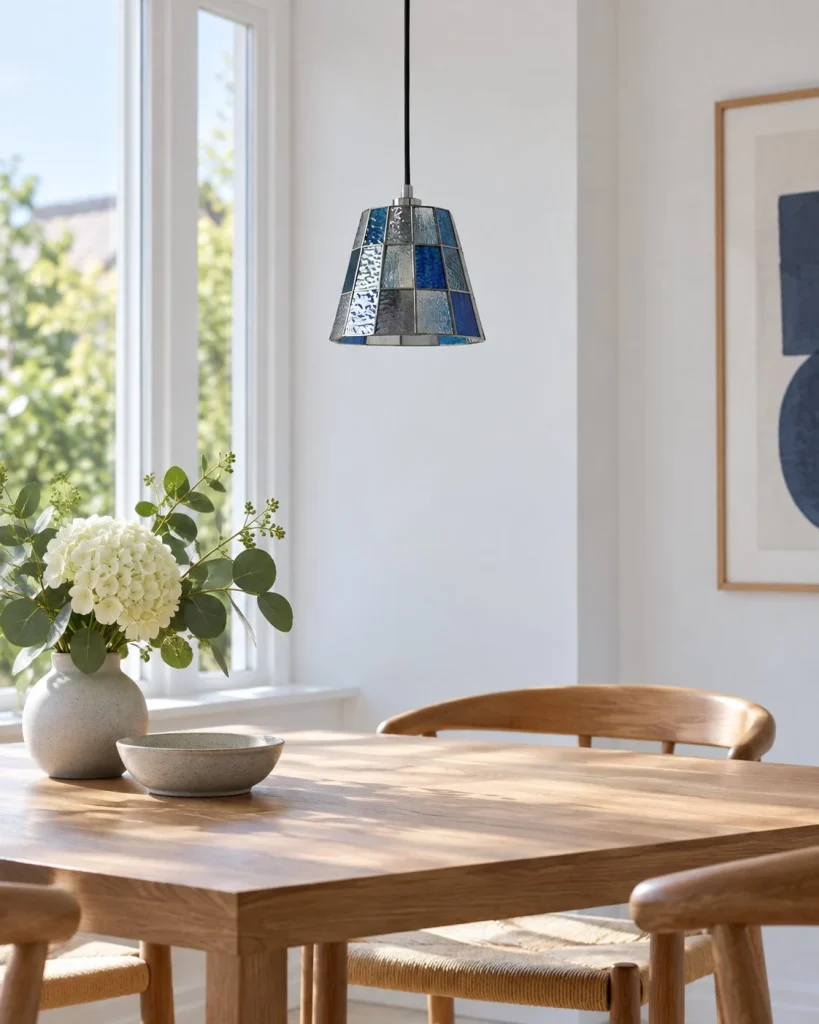 Hängelampe aus farbigem Glas SARI – Wohnambiente bei Tageslicht