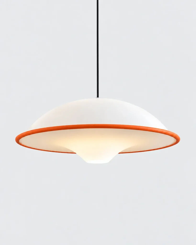 Hängelampe PAMI, flache weisse Kuppel mit farbigem Rand, Ø 45 cm – Orange, Produktfoto