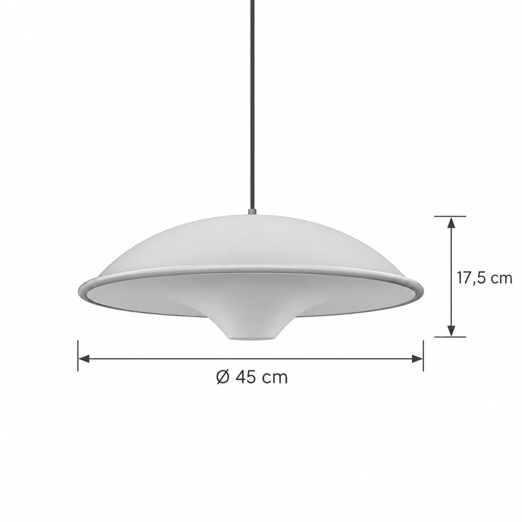 Hängelampe PAMI, flache weisse Kuppel mit farbigem Rand, Ø 45 cm – Masszeichnung Ø 45 cm, Höhe 17,5 cm