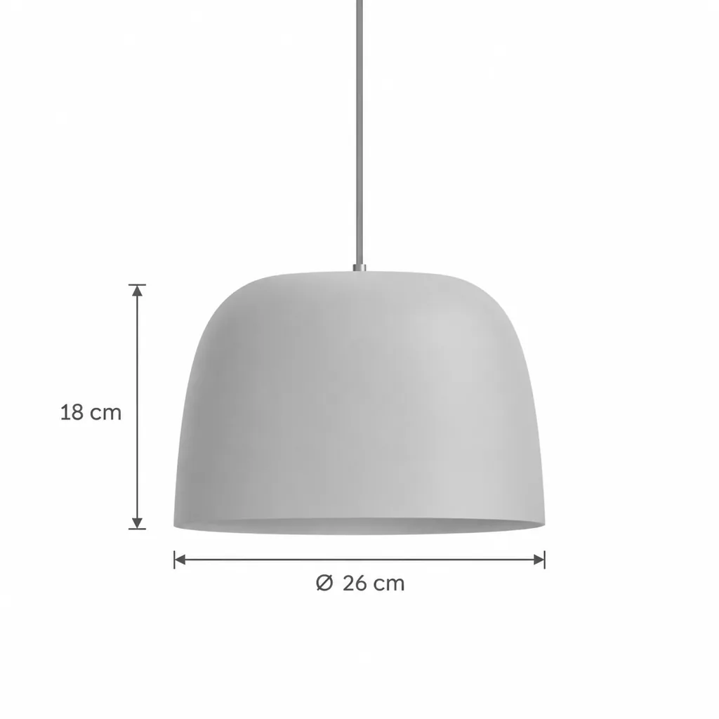 Hängelampe RANGE, glänzende Kuppel aus orangem Glas – Masszeichnung Ø 26 cm, Höhe 18 cm