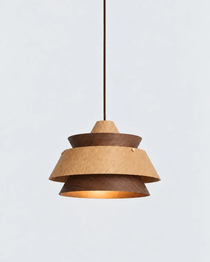 Lampada a sospensione KOMA, paralume a gradini in legno bicolore – legno chiaro, foto prodotto