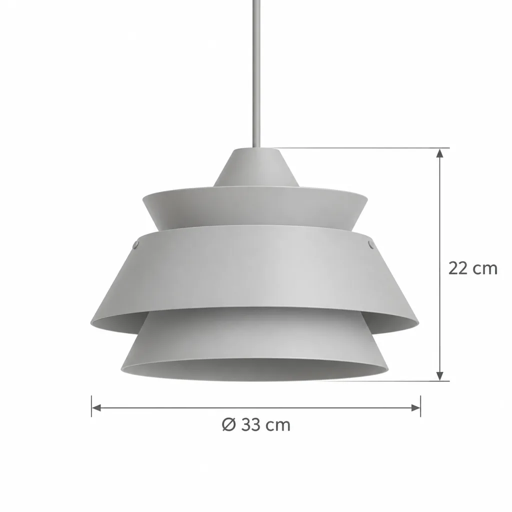 Lampada a sospensione KOMA, paralume a gradini in legno bicolore – disegno tecnico con misure Ø 33 cm, altezza 22 cm