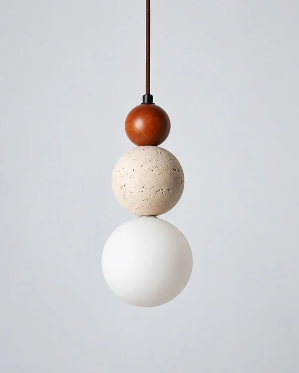 Hängelampe aus Holz, Travertin und Glas – COBA