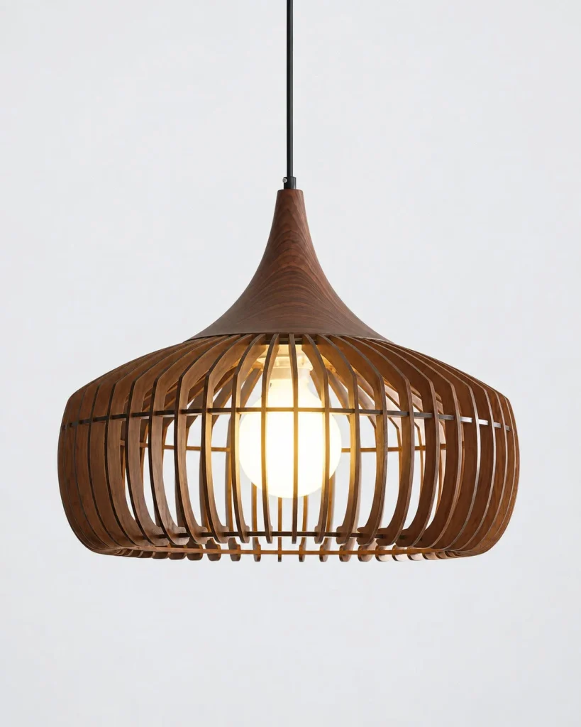 Hängelampe mit durchbrochener Holzkuppel WALWOOD – 43 cm / Dunkles Holz, Produktfoto