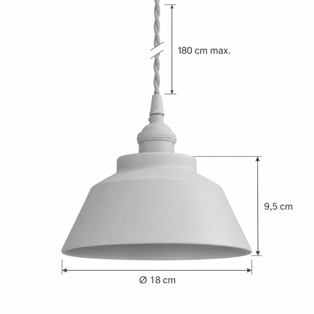 Hängelampe SAVI, bemalter Keramikschirm mit Messingfassung – Masszeichnung Ø 18 cm, Höhe 9,5 cm, Kabel max. 180 cm