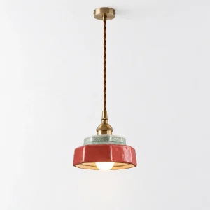 Lampada a sospensione VIKA, piccola ceramica smaltata in stile rétro – rosso, foto prodotto