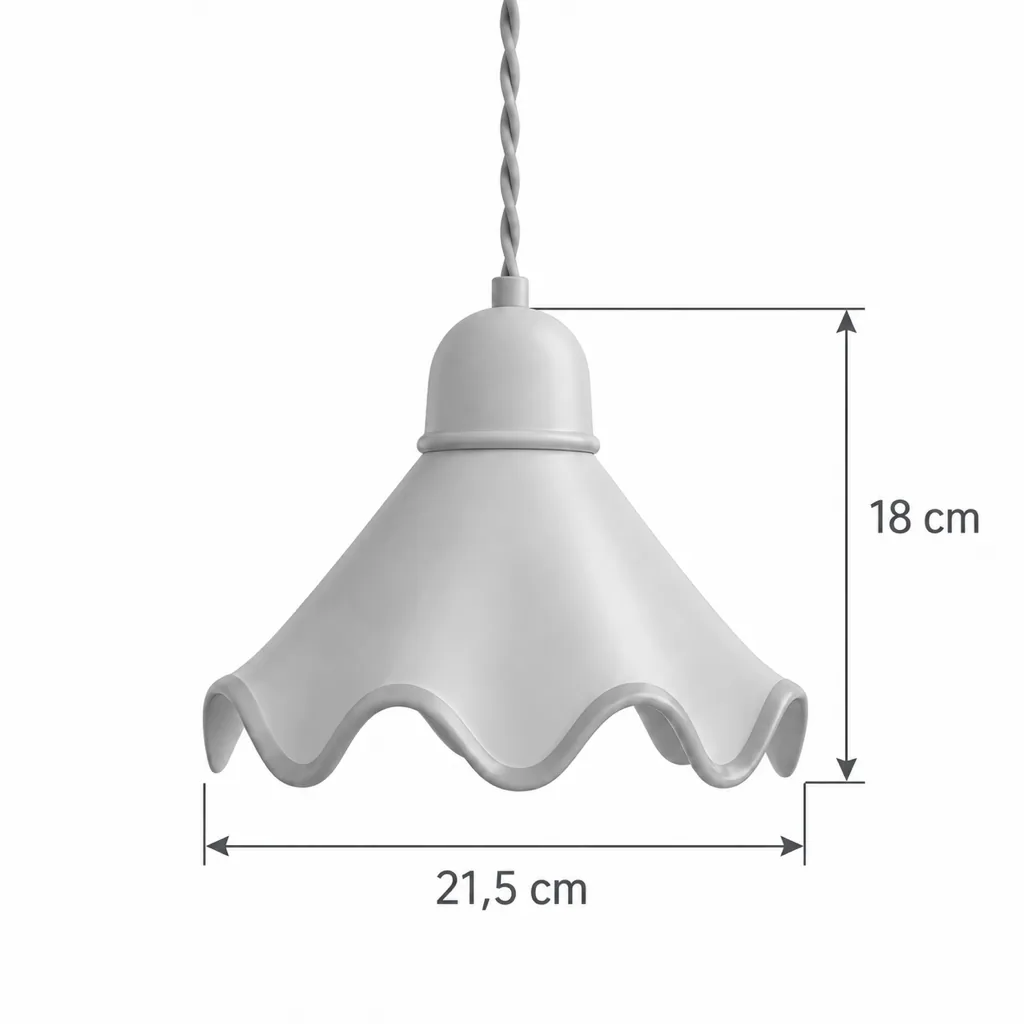 Hängelampe KATO, weisse Keramik mit braunem Wellenrand – Masszeichnung Capeline, Breite 21,5 cm, Höhe 18 cm