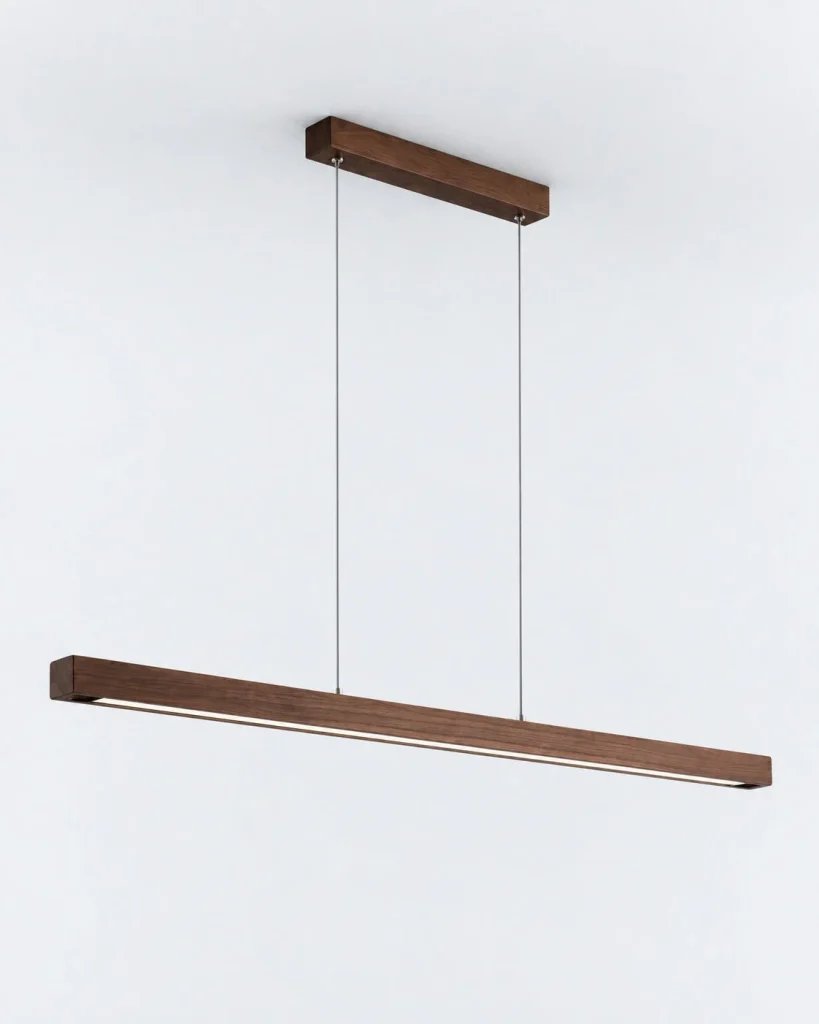 Lineare LED-Hängelampe aus Massivholz ANOD – 120 cm / Dunkles Holz, Produktfoto