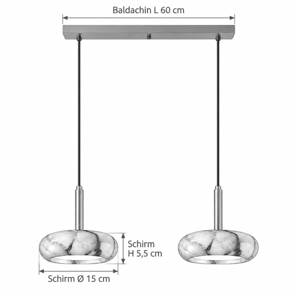 LED-Hängelampe aus Marmor MARBA – Masse Baldachin L 60 cm, Schirm Ø 15 cm, Schirm H 5,5 cm