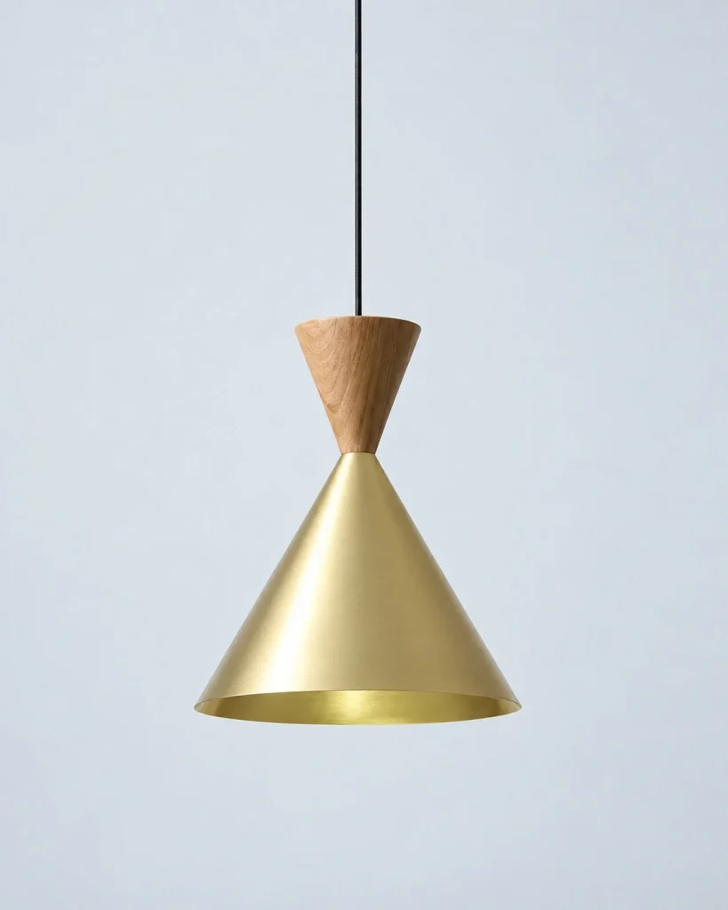 Hängelampe aus Messing mit Holzabschluss SOVA – Gold, Produktfoto