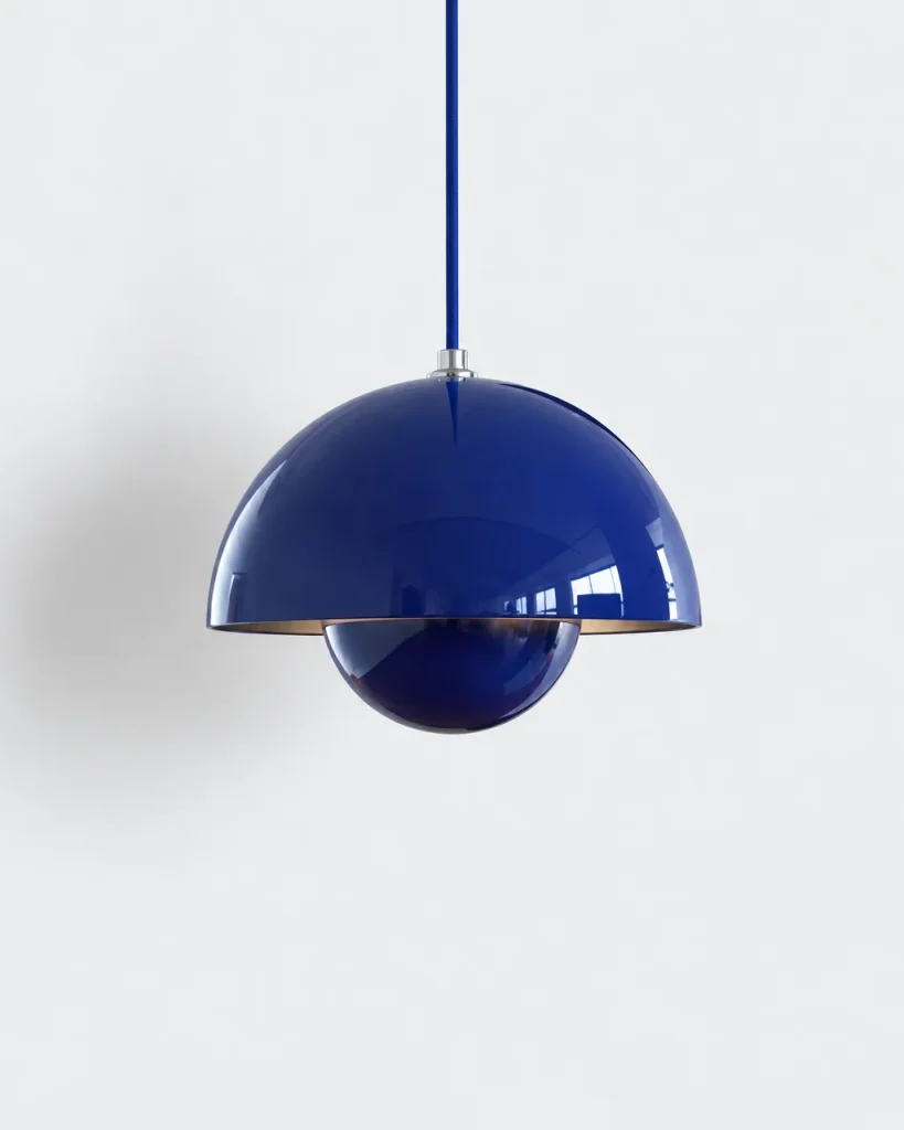Hängelampe NEDO, zwei Halbkugeln aus lackiertem Metall, 11 Farben – Ø 23 cm, Blau, Produktfoto