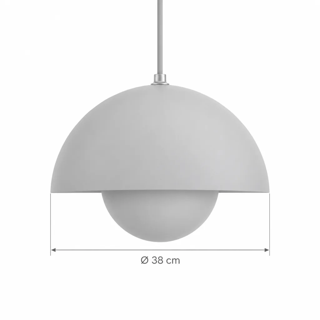 Hängelampe NEDO, zwei Halbkugeln aus lackiertem Metall, 11 Farben – Masszeichnung Ø 38 cm