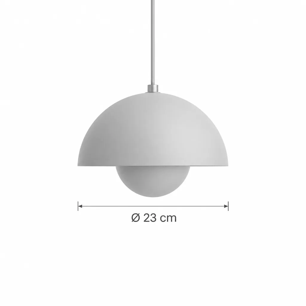Hängelampe NEDO, zwei Halbkugeln aus lackiertem Metall, 11 Farben – Masszeichnung Ø 23 cm