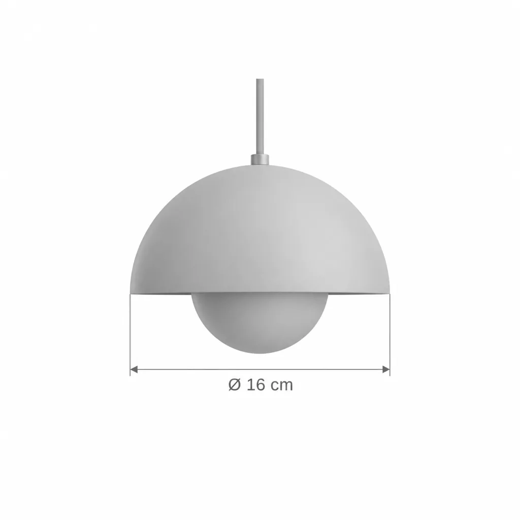 Hängelampe NEDO, zwei Halbkugeln aus lackiertem Metall, 11 Farben – Masszeichnung Ø 16 cm