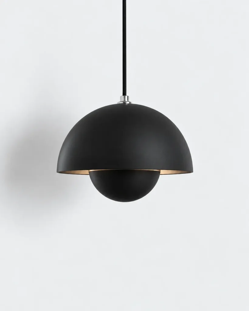 Hängelampe NEDO, zwei Halbkugeln aus lackiertem Metall, 11 Farben – Ø 23 cm, Schwarz, Produktfoto