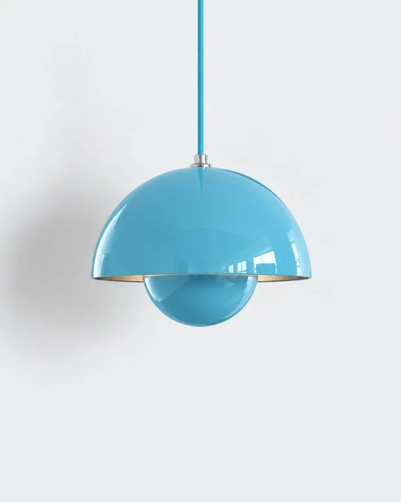 Hängelampe NEDO, zwei Halbkugeln aus lackiertem Metall, 11 Farben – Ø 23 cm, Hellblau, Produktfoto