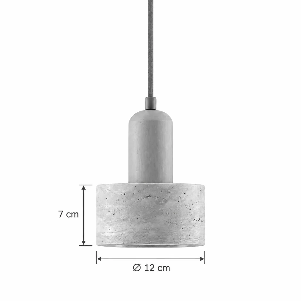 Hängelampe LYKTA, kleiner Travertinring mit Holzhals – Masszeichnung Ø 12 cm, Höhe Steinzylinder 7 cm