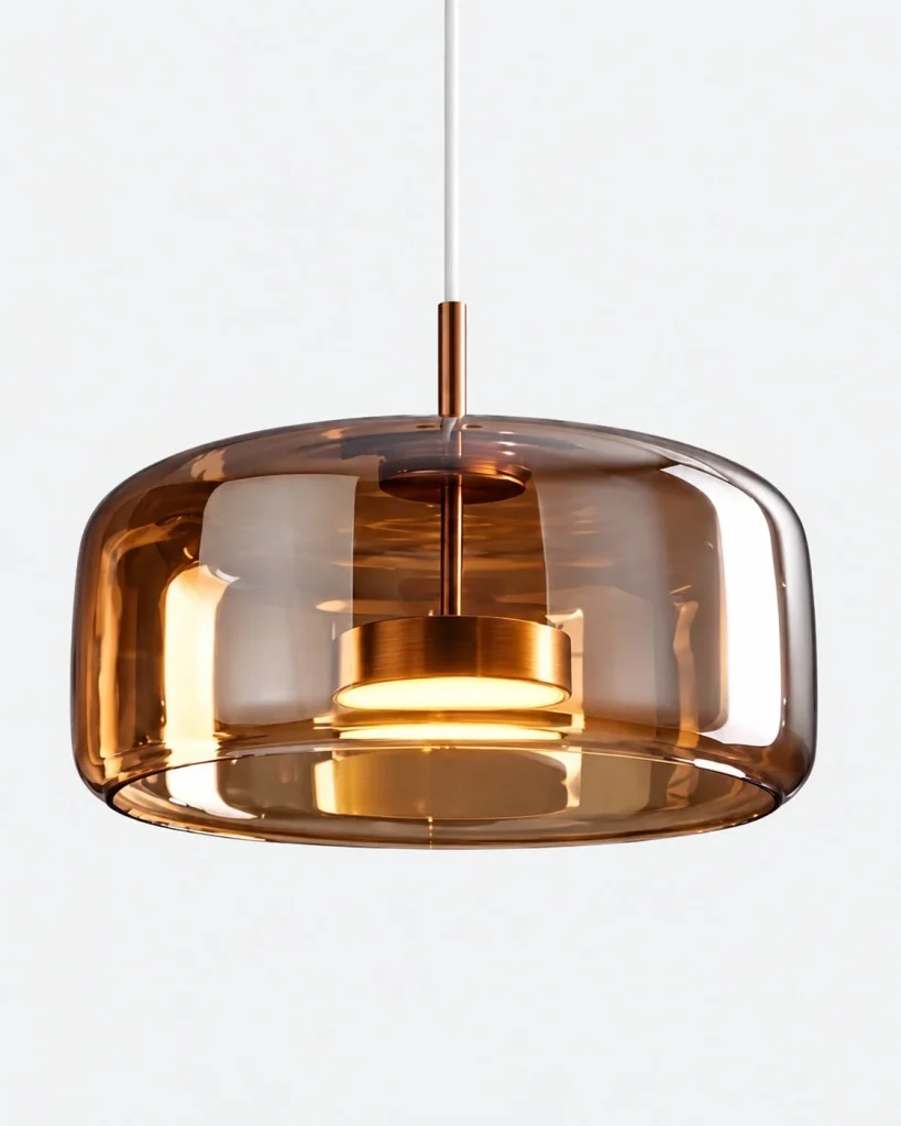 Hängelampe mit verspiegeltem Glasschirm ZONID – Bernstein / 38 cm, Produktfoto