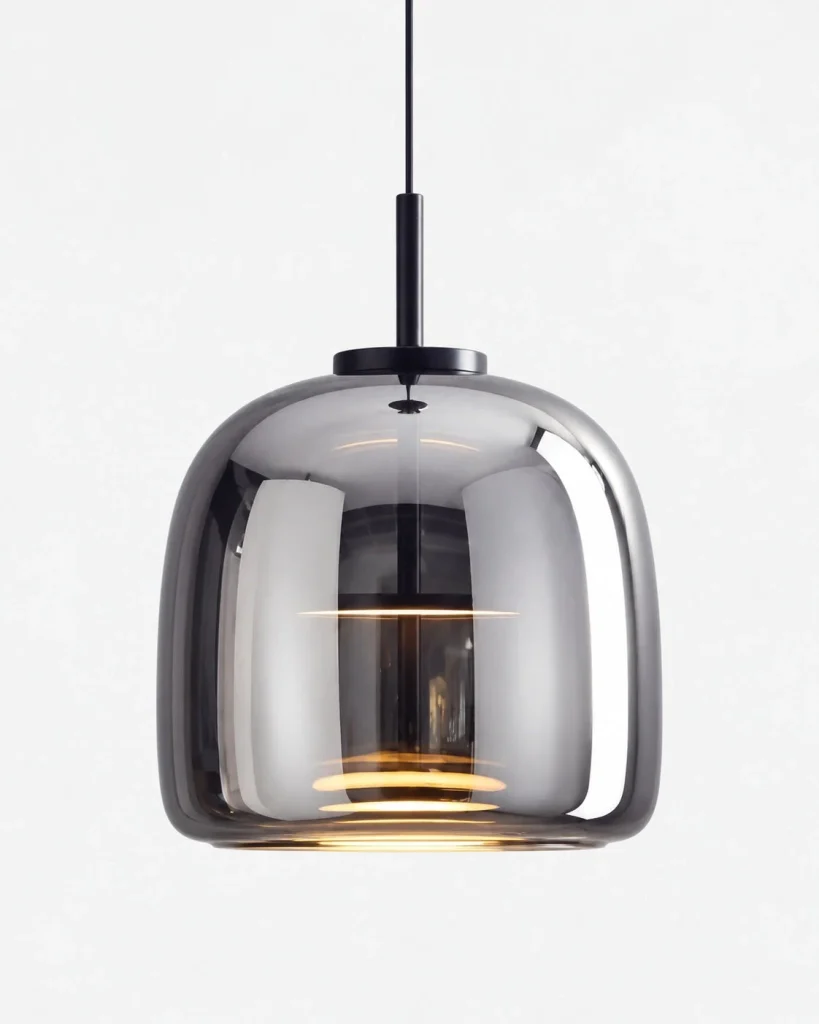 Hängelampe mit verspiegeltem Glasschirm ZONID – Rauchgrau / 23 cm, Produktfoto