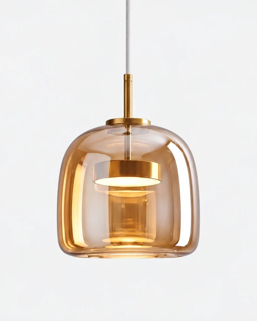 Hängelampe mit verspiegeltem Glasschirm ZONID – Bernstein / 16 cm, Produktfoto