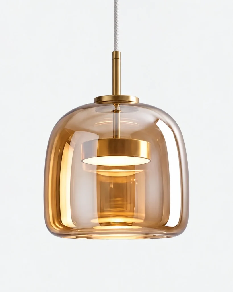 Hängelampe mit verspiegeltem Glasschirm ZONID – Bernstein / 23 cm, Produktfoto