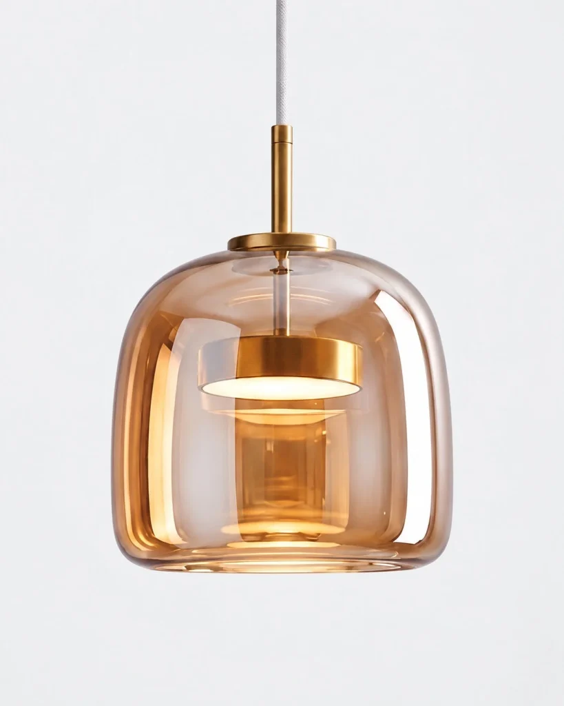 Hängelampe mit verspiegeltem Glasschirm ZONID – Bernstein / 26 cm, Produktfoto