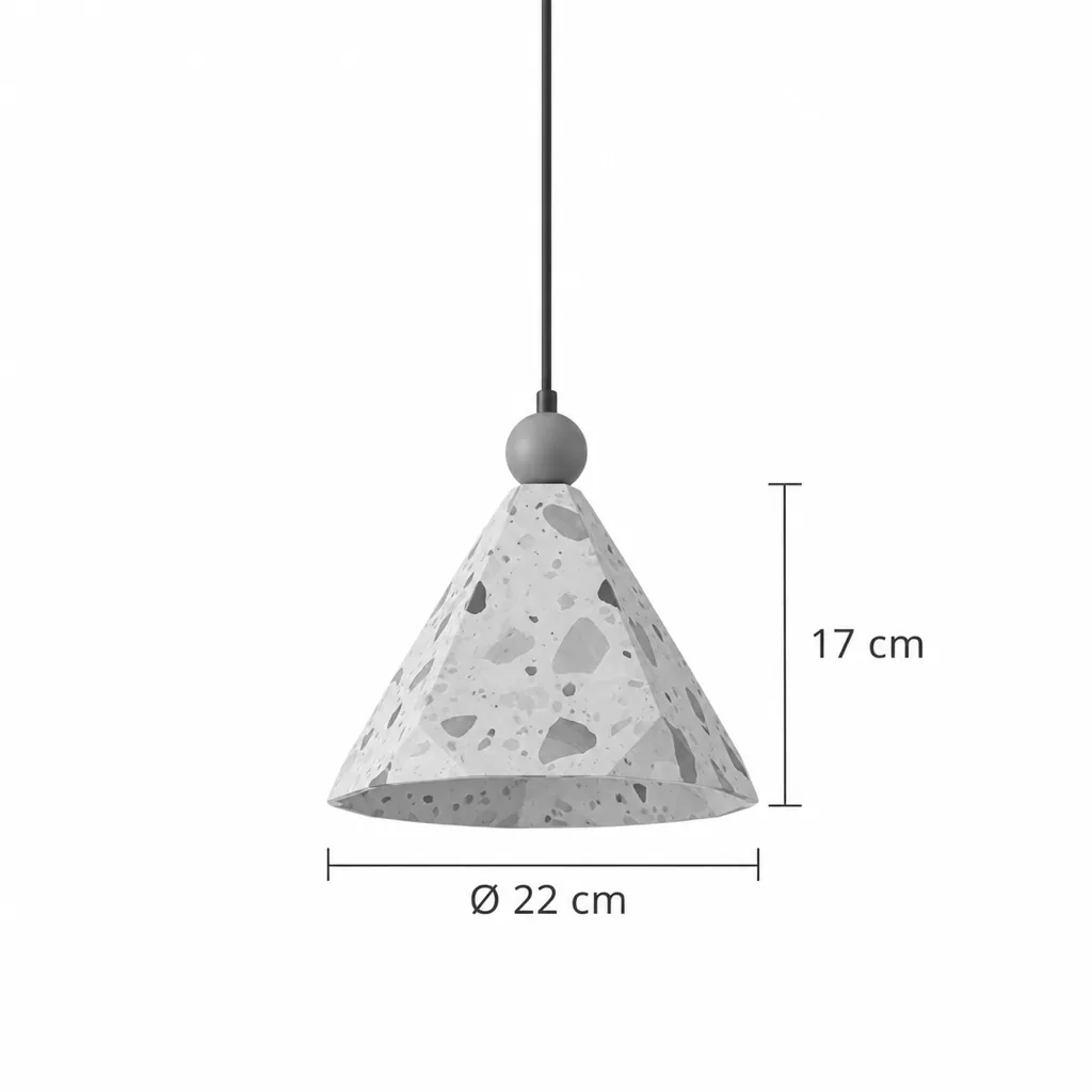 Lampada a sospensione NEMA, terrazzo e noce – disegno tecnico con misure singola Ø 22 cm, altezza paralume 17 cm