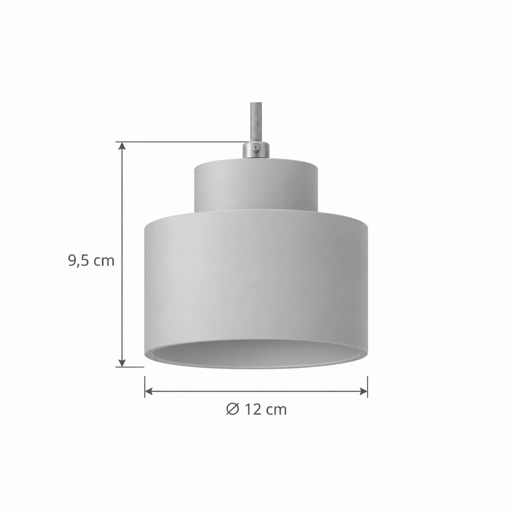 Lampada a sospensione NARO, terrazzo e legno – disegno tecnico con misure tamburo Ø 12 cm, altezza 9,5 cm