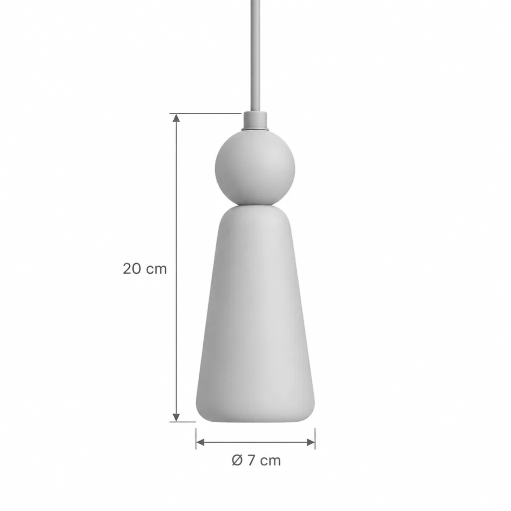 Lampada a sospensione NARO, terrazzo e legno – disegno tecnico con misure totem Ø 7 cm, altezza 20 cm