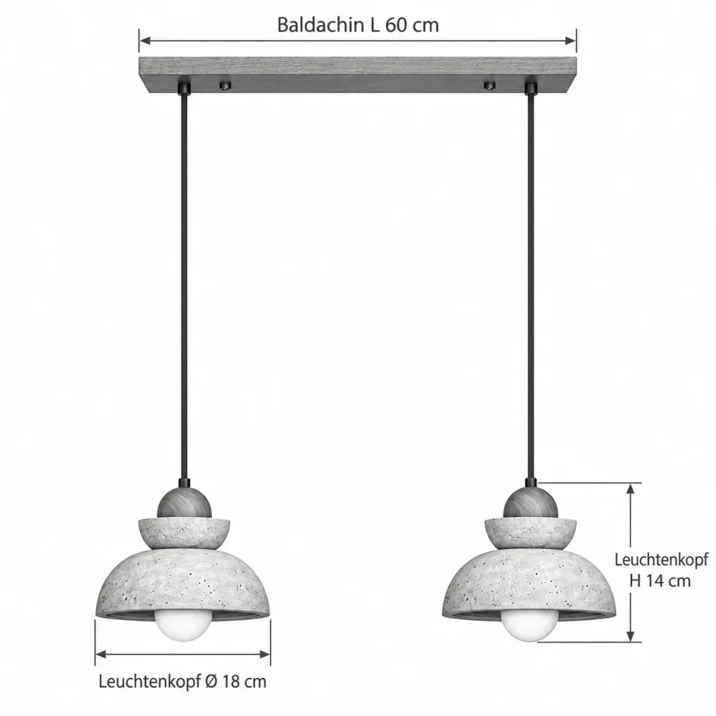 Hängelampe aus gestuftem Travertin ZOYA – Masse Baldachin L 60 cm, Leuchtenkopf Ø 18 cm, Leuchtenkopf H 14 cm