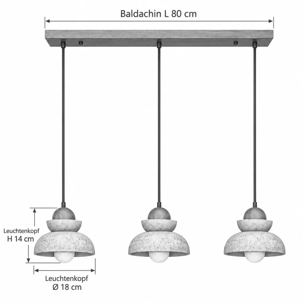 Hängelampe aus gestuftem Travertin ZOYA – Masse Baldachin L 80 cm, Leuchtenkopf Ø 18 cm, Leuchtenkopf H 14 cm