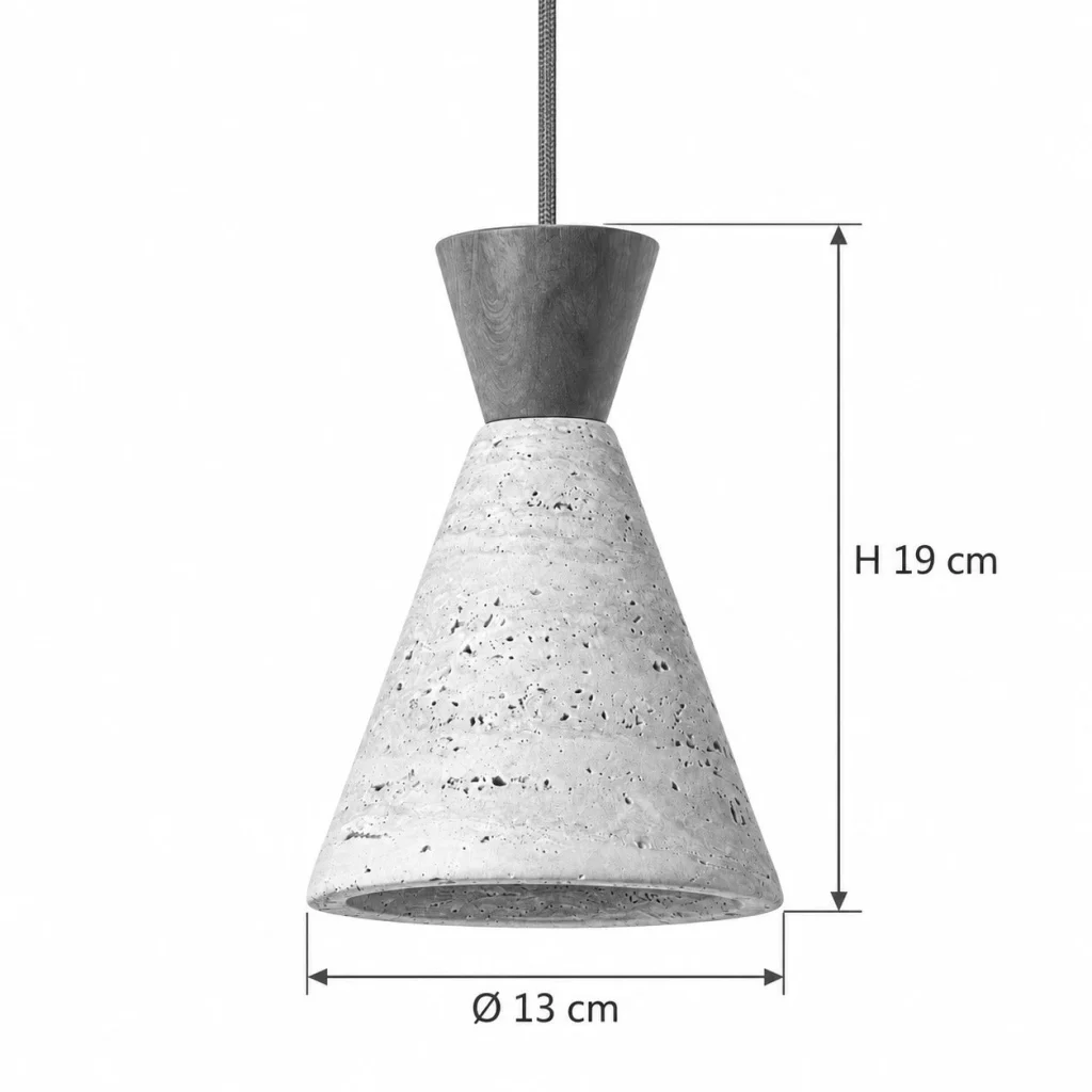 Hängelampe mit Travertinkegel YORI – Masse Ø 13 cm, H 19 cm